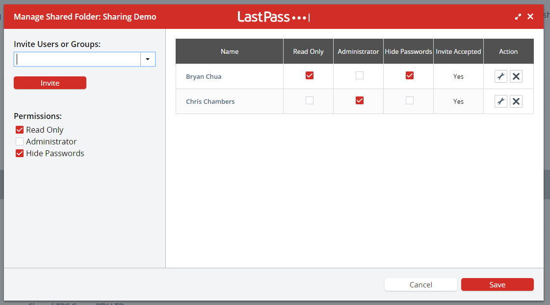 LastPass sharing dashboard screenshot